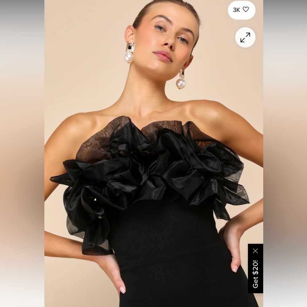 Lulus Evening Excellence Black Ruffled Strapless Mermaid Maxi Dress - Size M - Picture 3 of 5